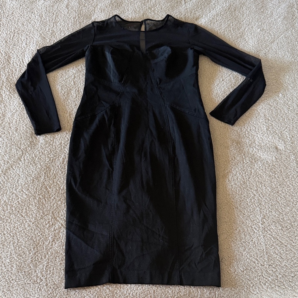 Maggy London Black Long Sleeve Sheath Dress with Illusion Yoke Size 8